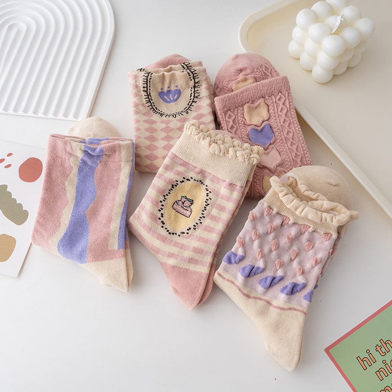 Witty Socks Socks Five Pairs Combination Lady Flower