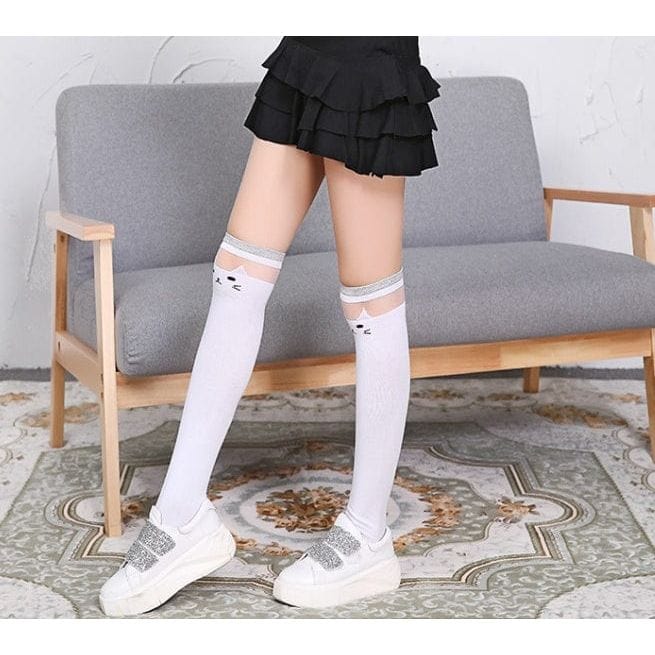 Witty Socks Socks Thigh High Cat White Thigh High Cat White