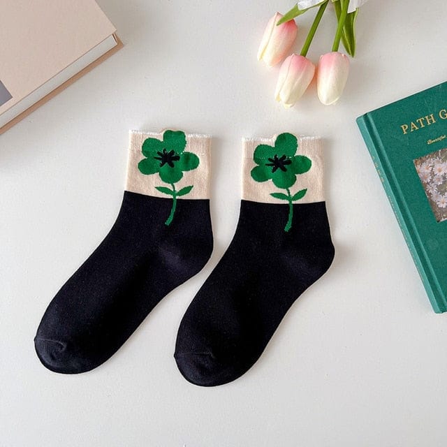 Witty Socks Socks Tulip Garden Black Green Flower Tulip Garden