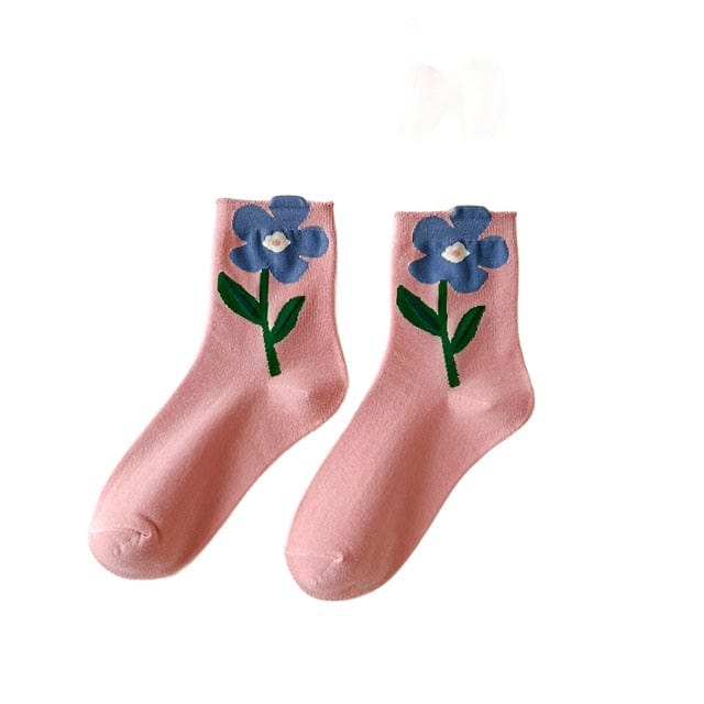 Witty Socks Socks Tulip Garden Pink Blue Flower Tulip Garden