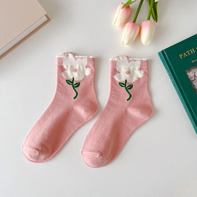 Witty Socks Socks Tulip Garden Pink White Flower Tulip Garden