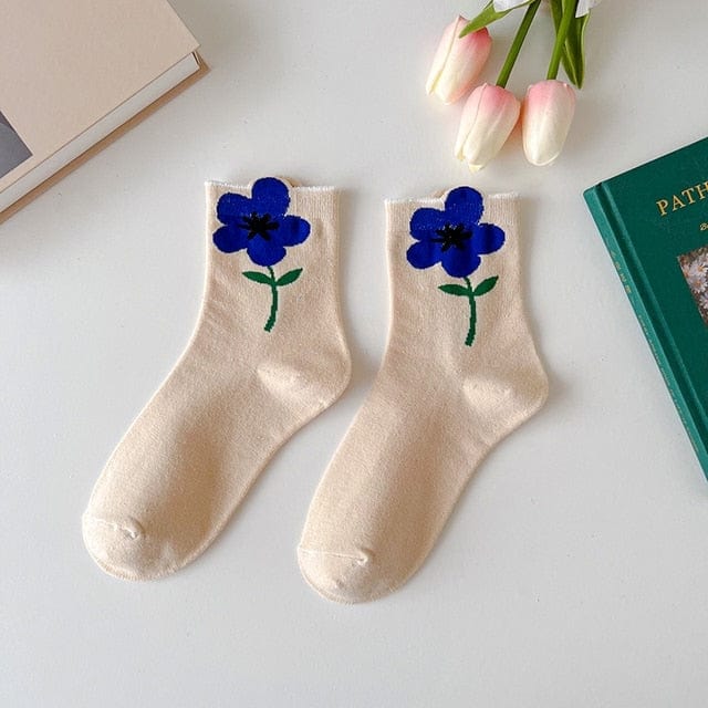 Witty Socks Socks Tulip Garden White Blue Flower Tulip Garden