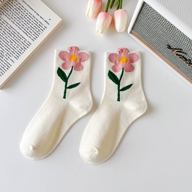 Witty Socks Socks Tulip Garden White Pink Flower Tulip Garden
