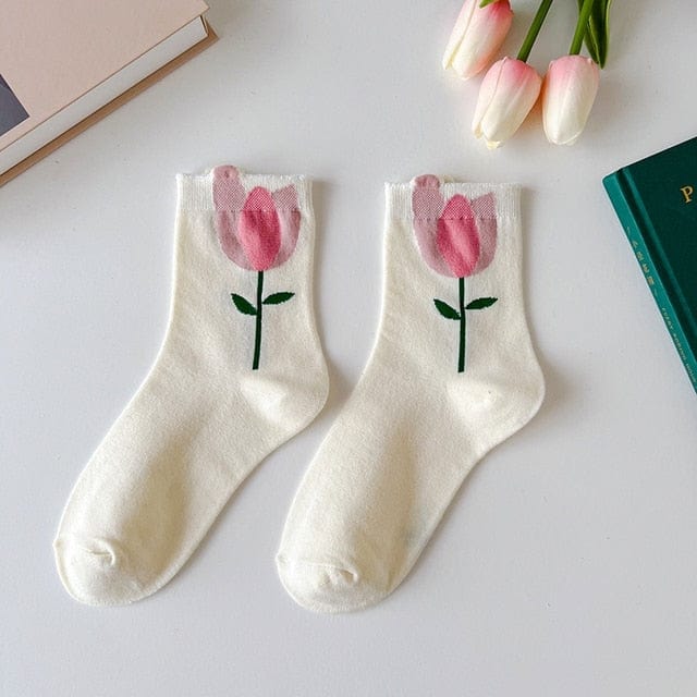 Witty Socks Socks Tulip Garden White Pink Tulip Tulip Garden