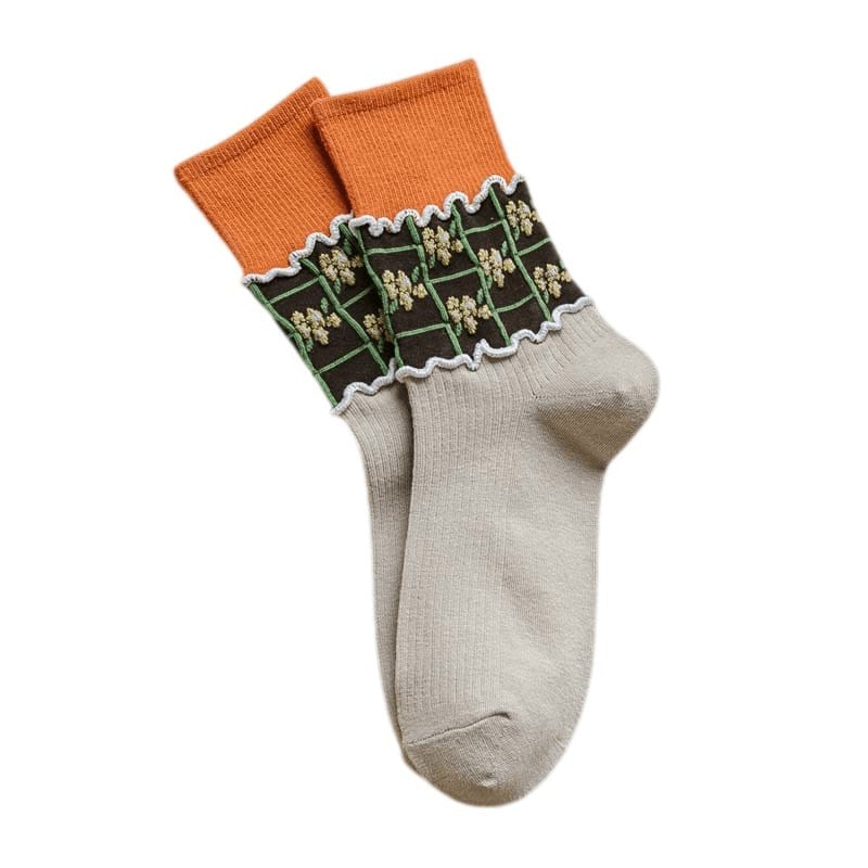 Witty Socks Socks Khaki Floral Stitch