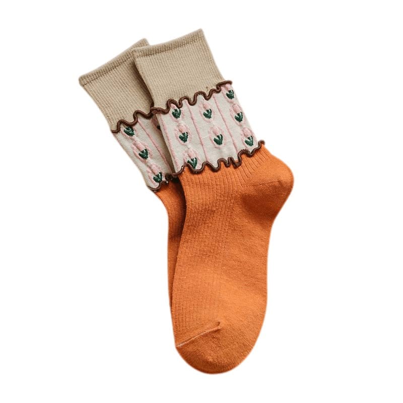 Witty Socks Socks Orange Floral Stitch Orange