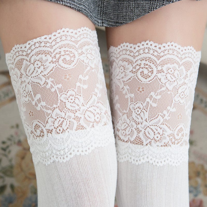 Witty Socks Socks Thigh High Lace White Thigh High Lace